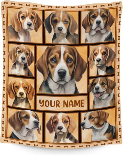 Miniatura 20 de Manta personalizada con nombre Beagle, suave, mullida y cálida, manta de 50 x 60 pulgadas, para cama, sofá, blanco, bonito regalo para niñas y niños