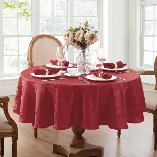 Miniatura 29 de Elrene Home Fashions Caiden Elegance - Mantel de damasco impermeable, resistente a manchas y arrugas, 70" redondo, granate Arándano