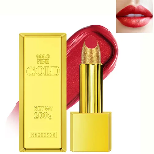 Miniatura 13 de Lápiz labial dorado, terciopelo nude, rojo y rosa, no se mancha, de alto pigmento, no se decolora, suave, de larga duración, taza antiadherente, #1
