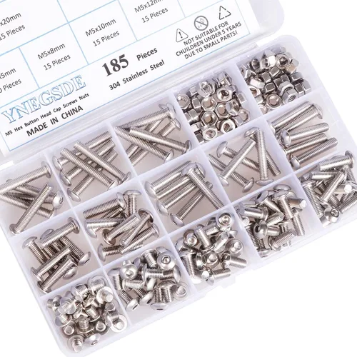 Miniatura 4 de Kit de tornillos y tuercas de cabeza de botón M5 M5 x 0.197 in 0.315 in 0.394 in 0.472 in 0.630 in 0.787 in 0.984 in 1.181 in acero inoxidable 304