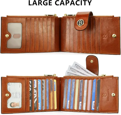 Miniatura 6 de BOSTANTEN Billeteras de cuero para mujer con bloqueo RFID delgado plegable tarjetero con bolsillo con cremallera