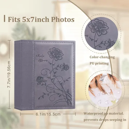 Miniatura 2 de Artmag Álbum de fotos de 5 x 7 pulgadas, 2 paquetes de páginas transparentes con bolsillos, cubierta de cuero, libro deslizante para álbum de fotos