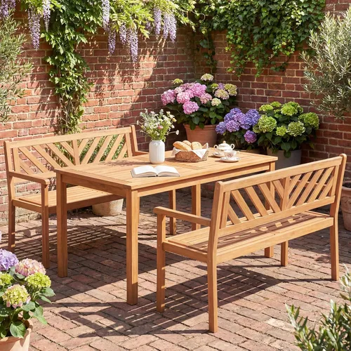 Miniatura 5 de Tangkula Banco de dos plazas de madera de acacia para exteriores, banco de jardín para 2 personas con reposabrazos y respaldo, muebles de madera