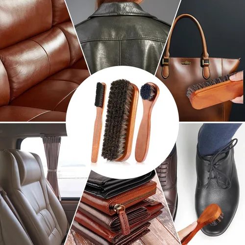 Miniatura 5 de Kit de cuidado de zapatos de 13 piezas para hombres y mujeres, 3 cepillos de crin para pulir zapatos, aceite de visón negro, marrón y neutro