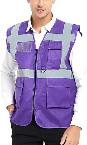 Miniatura 8 de GOGO Chaleco de seguridad de alta visibilidad de 5 bolsillos con tiras reflectantes, chaleco de uniforme de trabajo