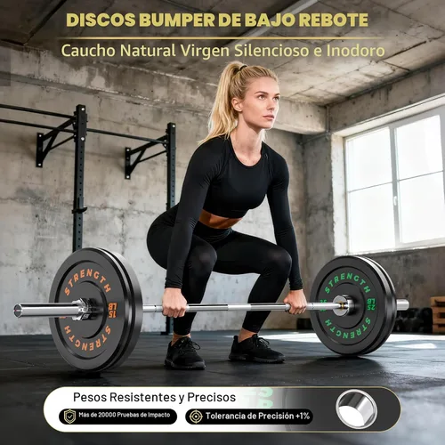 Miniatura 5 de Juego de Pesas Olímpicas de Parachoques de Goma - Placas de Barra de 2 Pulgadas para Entrenamiento de Fuerza en Gimnasio Casero