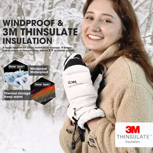 Miniatura 2 de MCTi Guantes de esquí para mujer, con pantalla táctil, impermeables, aislados, con cremallera oculta