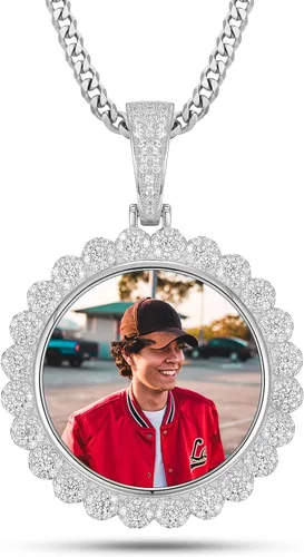 YIMERAIRE Collar con colgante de imagen de plata de ley 925 para hombres y mujeres, collar personalizado con foto personalizada, collares de plata