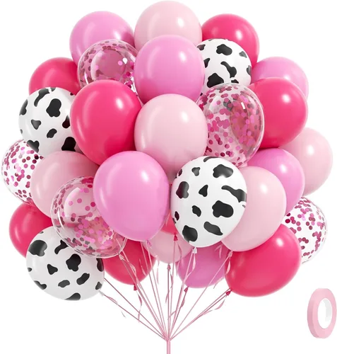 Miniatura 16 de Globos de color rosa claro y blanco, 60 unidades de 12 pulgadas, globos de confeti de color rosa perla claro y blancos para boda, despedida
