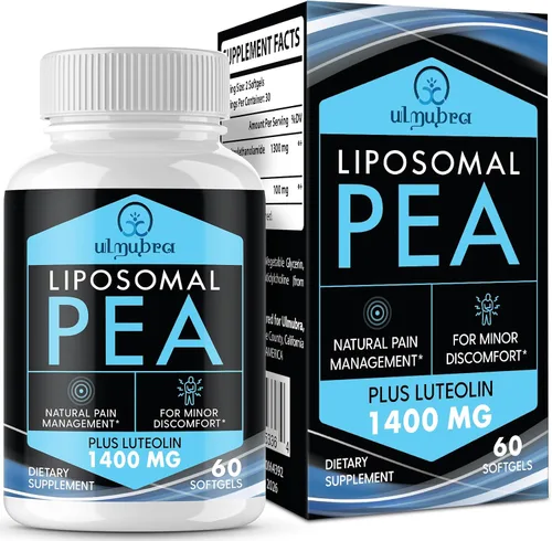 Ulmubra Palmitoiletanolamida liposomal 1300 mg más luteolina 100 mg, absorción superior, suplemento de guisante micronizado para el manejo de