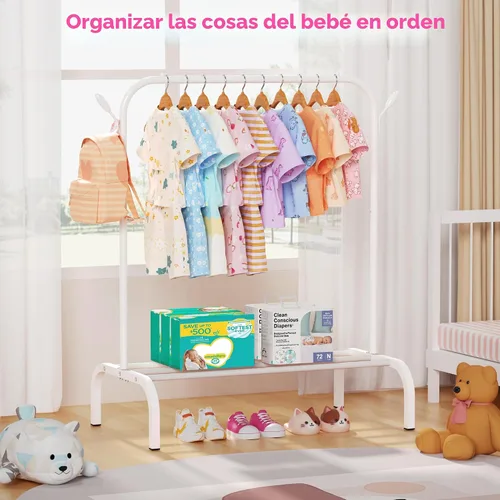 Miniatura 7 de Estante de Ropa Mejorado para Niños - Perchero de Vestir para Bebés y Niños Pequeños Montessori - Pequeños Estantes Portátiles para Ropa con Estante