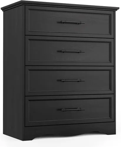 Miniatura 26 de YANSNWO Cómoda de Granja Negra para Dormitorio, Moderna Cómoda de 6 Cajones, Cómoda Alta de 44" con Manijas de Metal Cepillado, Organizadores