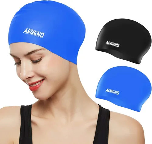 Miniatura 27 de Aegend - Gorros de natación para cabello largo, gorras de natación de silicona duraderas para mujeres, hombres, adultos, jóvenes, fáciles de poner