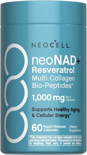 NeoCell Suplemento de resveratrol NAD+ con biopéptidos de colágeno múltiple | 1,000 mg | 60 cápsulas | Apoya el envejecimiento saludable y la