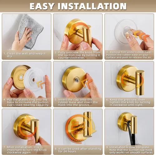 Miniatura 5 de Ganchos de ventosa para ducha - Ganchos reutilizables para baño para toallas, batas y lofa - Montaje sin taladro en cocina, paredes, metal, vidrio