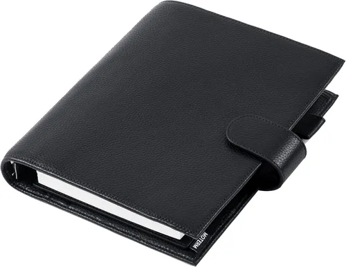Moterm A5 Luxe Rings Planner - Organizador de carpeta de cuero genuino (Pebble-Negro, argolla de 1.18 pulgadas (30 mm))