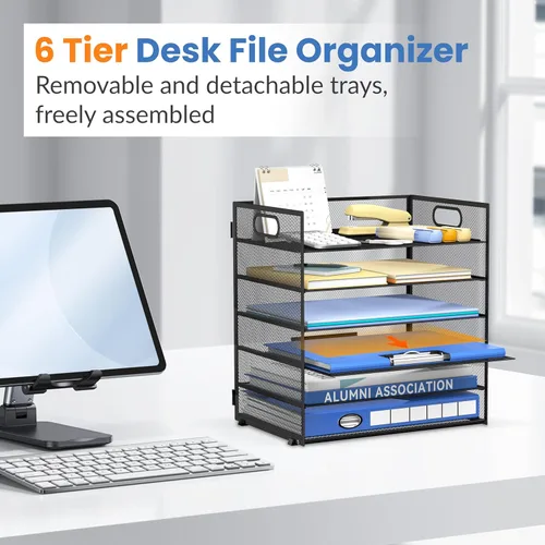 Miniatura 5 de Daltack Organizador de papel de 6 niveles para escritorio, organizador de bandejas de papel para escritorios, organizadores de archivos de Negro