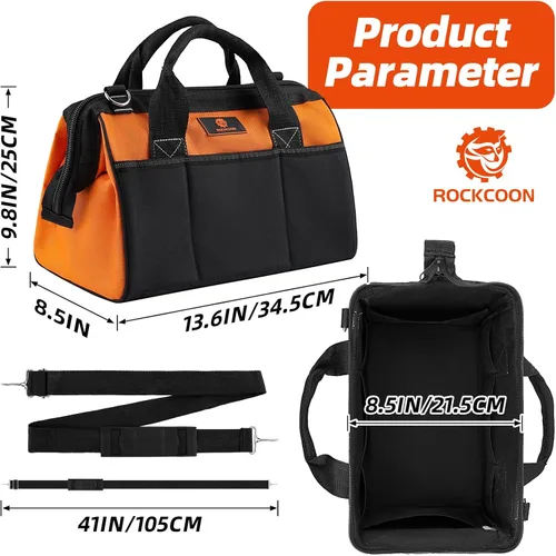 Miniatura 2 de Bolsa de Herramientas de 14'', Organizador de Herramientas con Bolsillo Exterior Grueso Impermeable, Bolsa Resistente con Correa para el Hombro