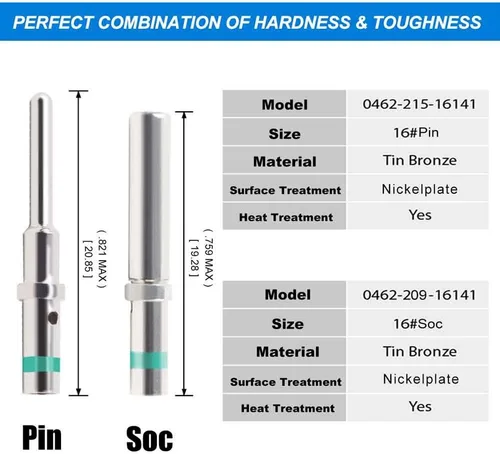 Miniatura 4 de JRready ST6118 Kit de terminales de conector DT Tamaño de contacto 16, clavijas macho 0460-215-16141/enchufes hembra 0462-209-16141 Contactos