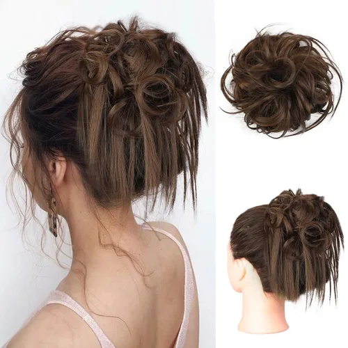 Miniatura 15 de Lativ Extensión de moño desordenado con coletero, recogido, ondulado, rizado, moño sintético para mujeres y niñas (rubio ceniza y rubio decolorado)