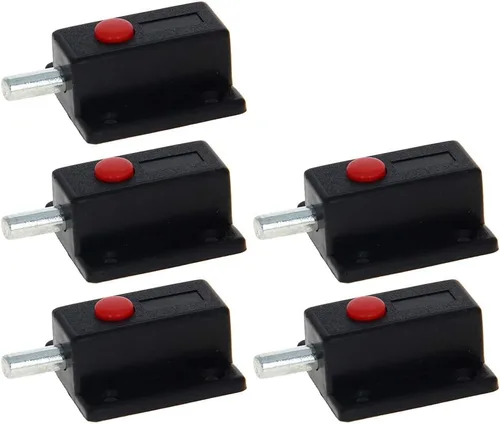 Miniatura 9 de MroMax 5 piezas de cerrojo de puerta con resorte, cierre deslizante de plástico negro con botón de interruptor para puerta, gabinete, accesorios