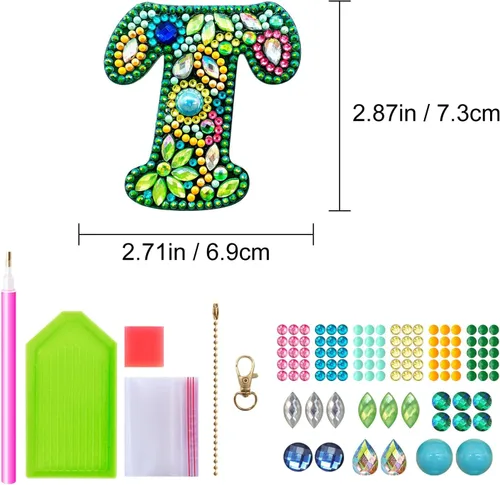 Miniatura 2 de YOYA Llaveros de pintura de diamantes de doble cara letras 5D con letras 5D, kit de llaveros de pintura de diamantes de taladro completo