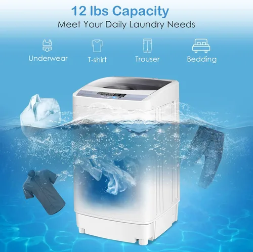 Miniatura 3 de RELAX4LIFE Lavadora completamente automática, lavadora compacta de 12 libras de capacidad con 10 programas, 8 niveles de agua, pantalla LED y bomba