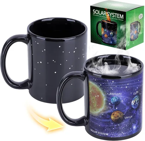 Antner Taza de café con sistema solar que cambia de calor, taza de cerámica mágica sensible al calor, solo lavar a mano, regalos de astronomía para