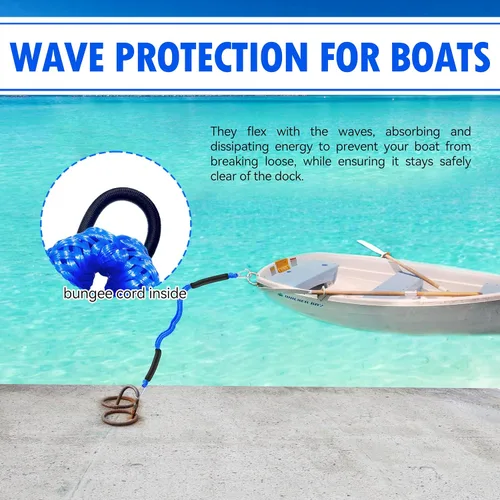 Miniatura 6 de Líneas de muelle elástico para barcos, cuerda flotante sin fregadero con ganchos dobles, amarre de lancha resistente para muelle para pontón jet ski