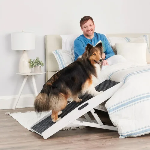 Miniatura 2 de Carlson - Rampa para mascotas de interior de 39.5 pulgadas, color blanco, plegable, altura ajustable, incluye asas, alfombra antideslizante y patas