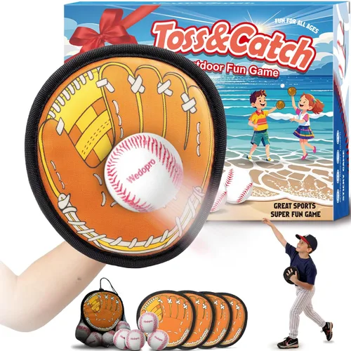 Wedopro Juego de pelotas para lanzar y atrapar, guante de béisbol y pelotas para atrapar para niños pequeños, juegos al aire libre para niños para