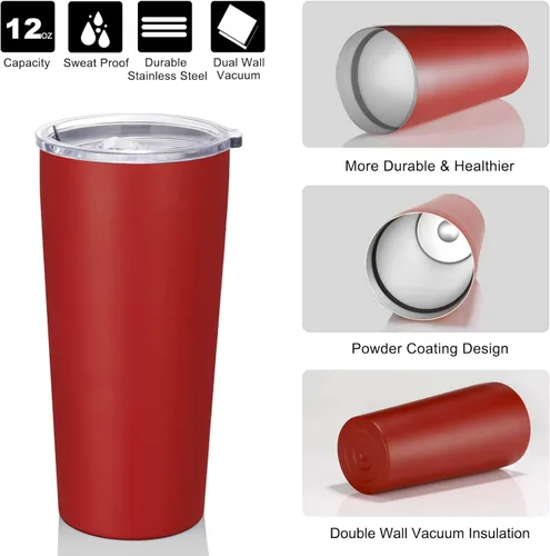 Miniatura 5 de VEGOND Vaso de 20oz a granel con tapa y pajita, vaso aislado al vacío de acero inoxidable de doble pared para café, viaje, paquete de 1 unidad, Rojo