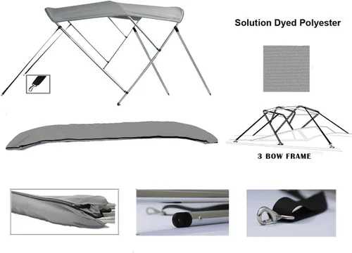 Miniatura 2 de Parte superior Bimini de aluminio gris claro de 3 arcos compatible con Monterey 248 LS MONTURA CUDDY para modelos años 2002-2006