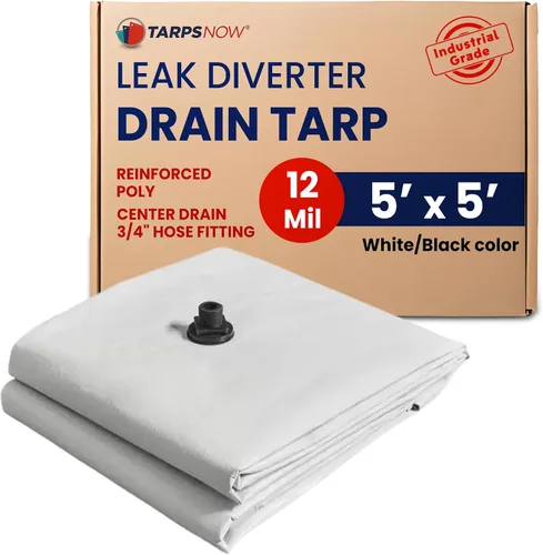 Tarps Now - Lona desviadora de fugas de 5 x 5 pies y desviador de lluvia de techo, lona reforzada de polietileno para techo y techo con brida de