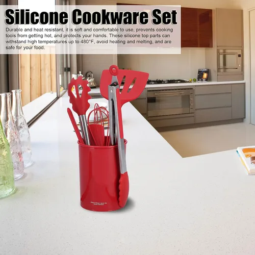 Miniatura 7 de Juego de utensilios de cocina de silicona de 15 piezas con asas de acero inoxidable, espátulas de cocina y cucharas, calor, silicona antiadherente
