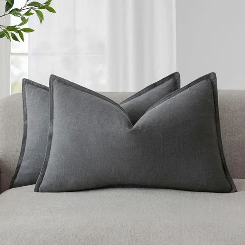 Miniatura 84 de Foindtower Paquete de 2 fundas de almohada decorativas de lino y liso, funda de cojín decorativa suave, estilo bohemio campestre para silla, sofá