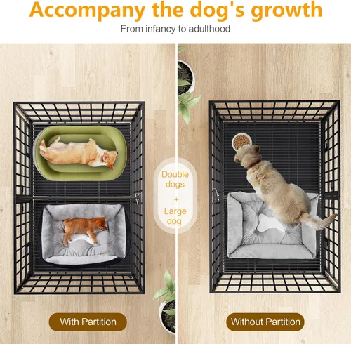 Miniatura 5 de EZ4ENCE Jaula para perros de 48/42/54 pulgadas con divisor para 2 perros, jaula indestructible, diseño resistente, doble puerta y bandeja extraíble