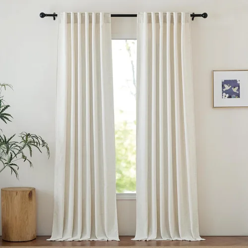 Miniatura 16 de NICETOWN Cortinas de lino grueso para dormitorio, privacidad añadida, bolsillo para barra y pestaña trasera, no se transparentan, mezcla de lino