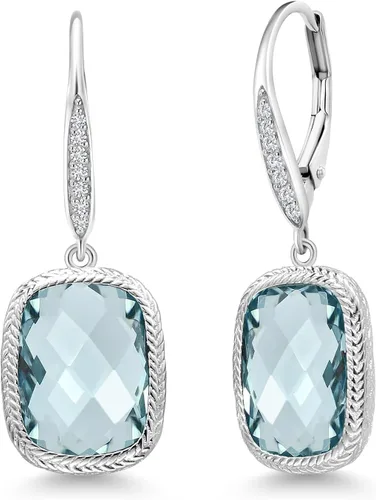 Gem Stone King Aretes colgantes de plata de ley 925 con piedra natal y diamantes blancos cultivados en laboratorio de 4.60 quilates para mujer en