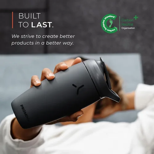 Miniatura 5 de PROMiXX Botella agitadora Pursuit Edición Nueva – Botella de agua con aislamiento de acero inoxidable y taza agitadora, 18 onzas, gris grafito