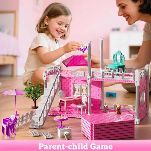 Miniatura 5 de JUKUDAHU Juego de villa para niñas de 3 a 7 años, juego de interior para niñas con 2 pisos, 3 habitaciones, 2 muñecas para edades de 6 a 8 años