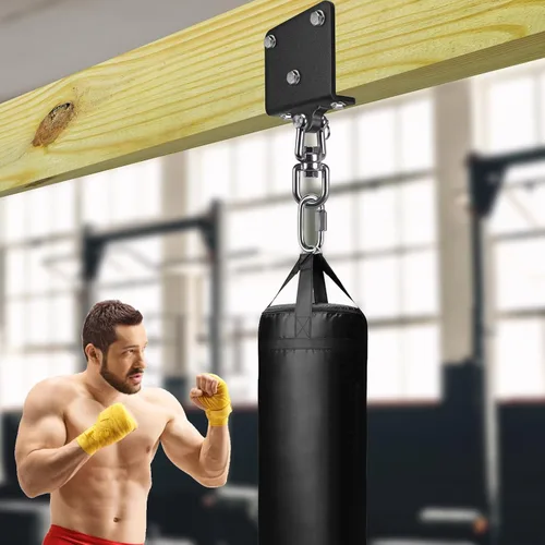 Miniatura 5 de SELEWARE Percha de bolsa pesada de rotación de 360°, capacidad de 1000 libras, montaje en techo y vigas con cadena de acero inoxidable y ganchos a