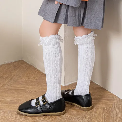 Miniatura 4 de Epeius - Calcetines altos de algodón para bebés y niñas, de uniforme, calcetas con vuelos (Paquete de 3 o 5)