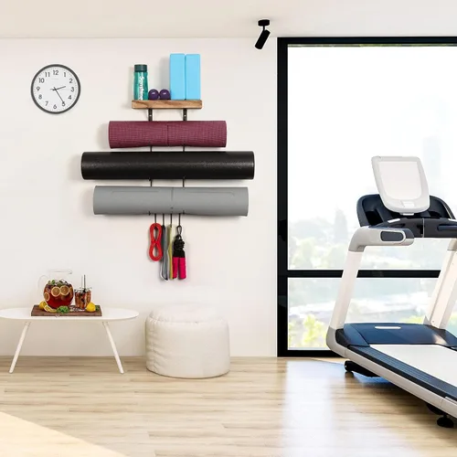 Miniatura 2 de Paquete de 2 soportes para esterilla de yoga de montaje en pared, estante de almacenamiento para esterilla de yoga, accesorios de gimnasio en casa
