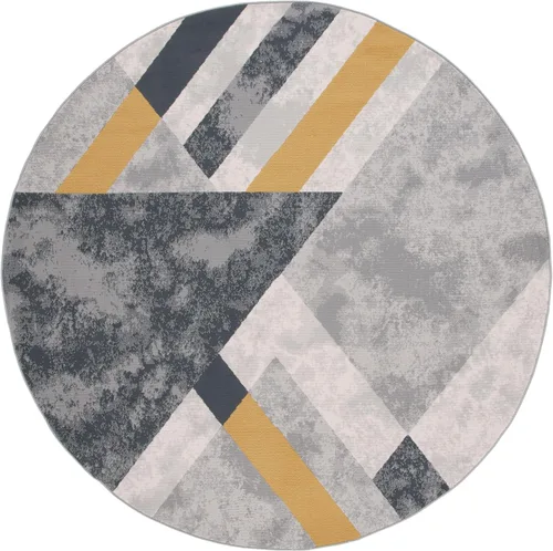 Miniatura 3 de SAFAVIEH Odyssey Collection - Alfombra redonda de 6 pies 7 pulgadas, gris y negro dorado, diseño abstracto moderno, ideal para zonas de alto tráfico
