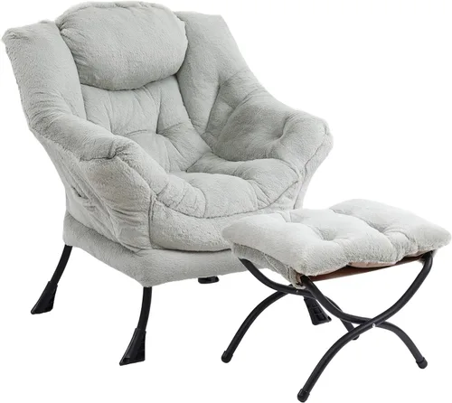 Miniatura 13 de Furlide Silla Perezosa Moderna con Reposapiés Plegable, Sillón de Descanso y Cómoda Silla de Lectura (Negro)