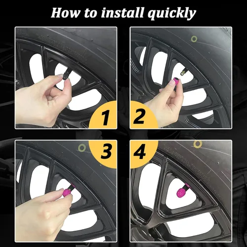Miniatura 5 de Kewucn Bling Tapas para Vástago de Válvula de Neumático de Coche, Paquete de 4 Cubiertas Hechas a Mano con Diamantes de Imitación de Cristal Magenta