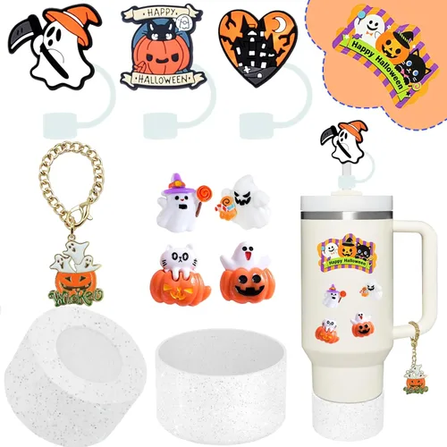 Miniatura 20 de Conjunto de accesorios para taza Stanley, incluye 2 piezas de cubierta de pajita de 0.4 pulgadas, 1 tapón antiderrame de silicona, 1 lindo encanto