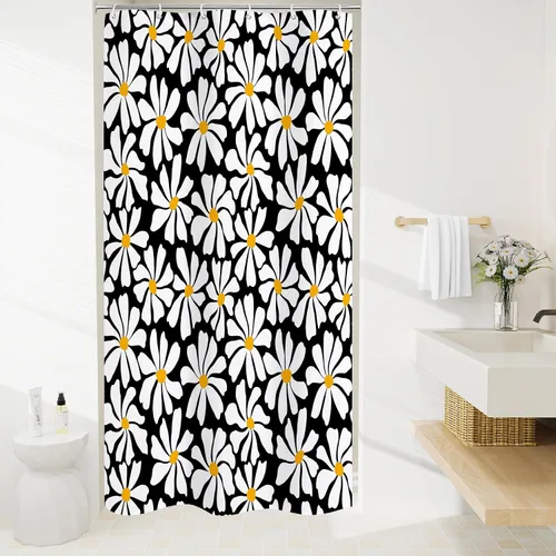 Litabel Cortina de Ducha Pequeña para Cabina 36 x 72 pulgadas, Cortina de Ducha Estrecha de Tela Floral de Media Margarita para Baño Femenino, Juego