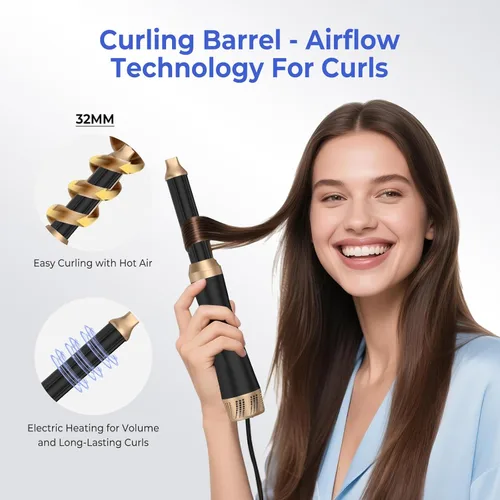 5 in 1 Hair Dryer Brush, Blow Dryer Brush Set with Air Curler Wrap Hair Styler, Negative Ionic Blow Dry Brush, Detachable Hair Tool for Curling,